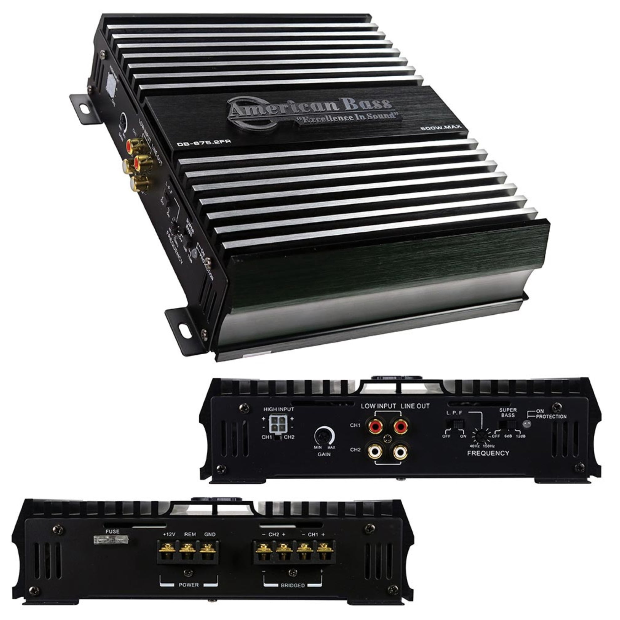 American Bass 500W Max 2 Channel Class A/B Vehicle Audio Amplifier, Multicolor, 4.65 oz