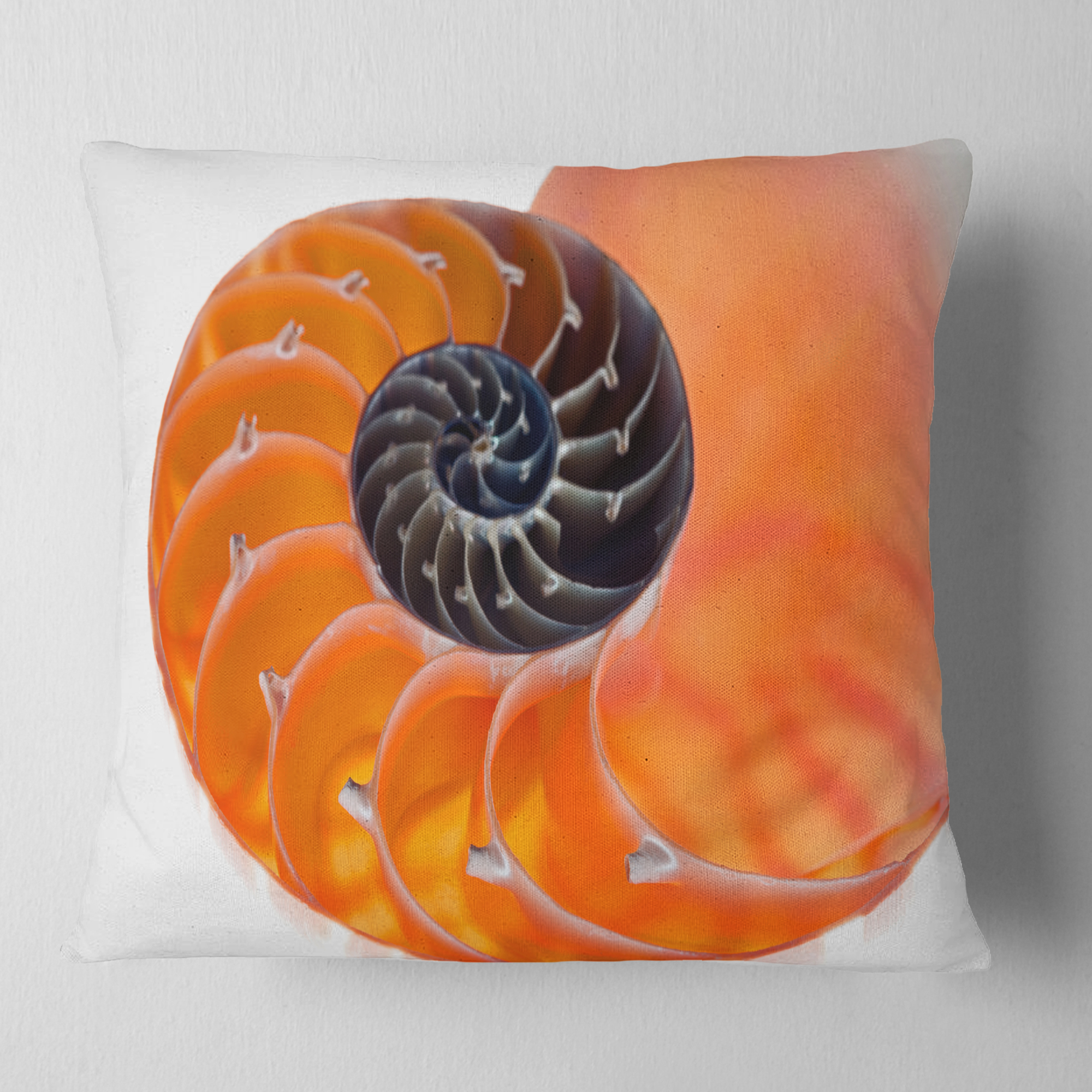 Designart Orange Nautilus Shell - Contemporary Throw Pillow - 16x16