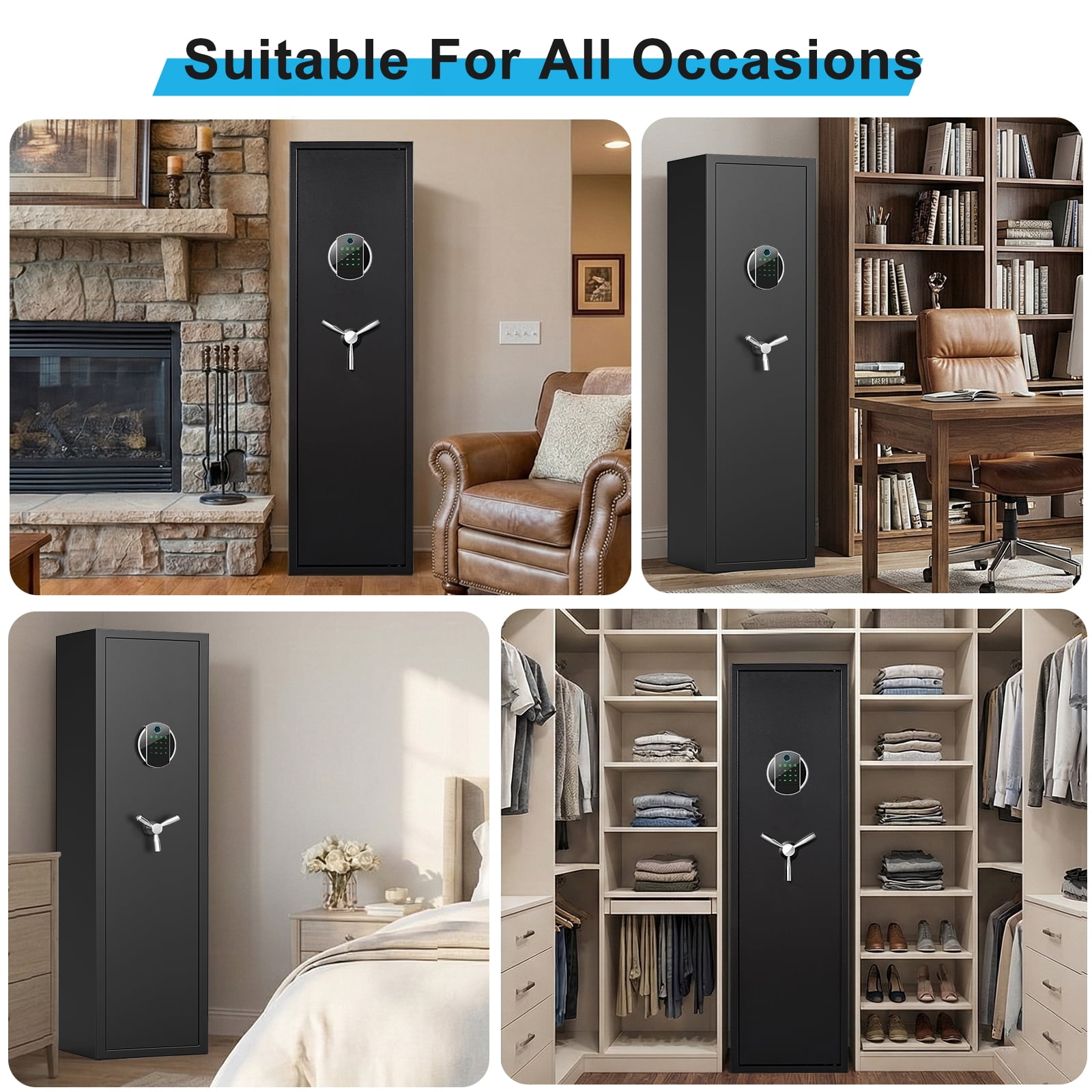 Gun Safe, Biometric Fingerprint 3-5 Long Gun Safes for Guns and Pistols, Quick Access Gun Storage Cabinets for Shotguns with LED Light & Removable Shelf