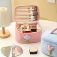 thumbnail image 4 of Bolsa de cosméticos de pana, linda bolsa de almacenamiento de nicho para mujeres, bolsa de almacenamiento de cosméticos portátil de gran capacidad, rosa, 4 of 5