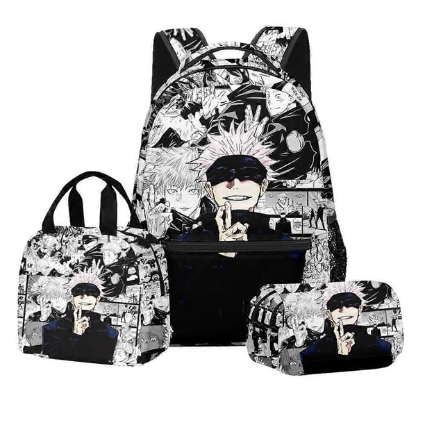 Mochila de anime Jujutsu Kaisen de 3 piezas para estudiantes con lonchera y estuche de lápices de doble capa, varios estilos