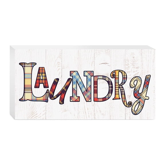 Laundry Colorful Plaid Whitewash 10 x 5 Wood Tabletop Sign Plaque