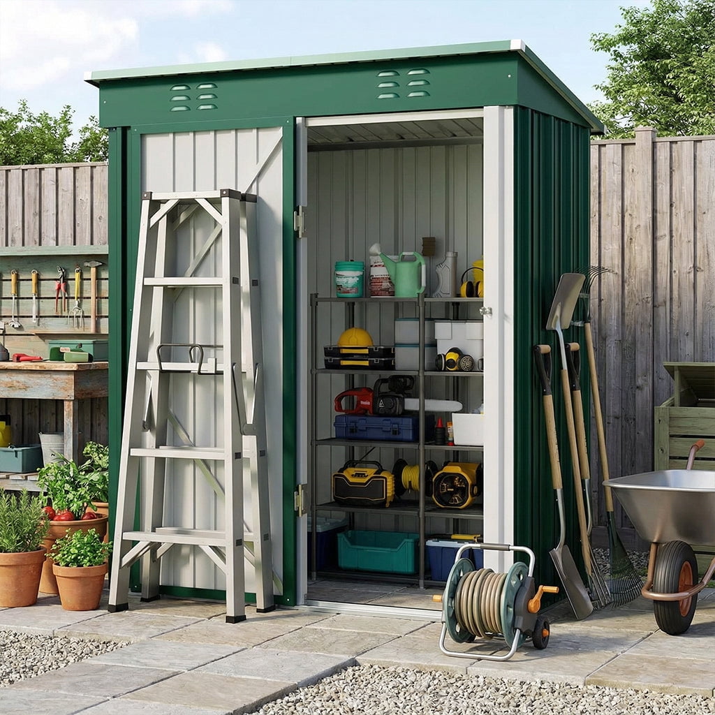 5'x3' Outdoor Storage Shed, Galvanized Metal Shed with Lockable Door & Air Vent, Weather-Resistant Shed for Backyard/Patio/Garden/Lawn, Green