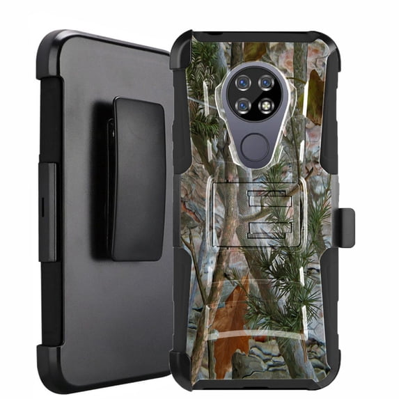 DALUX Hybrid Kickstand Holster Phone Case Compatible with Cricket Ovation / AT&T Radiant Max (2020) - Camo Branches