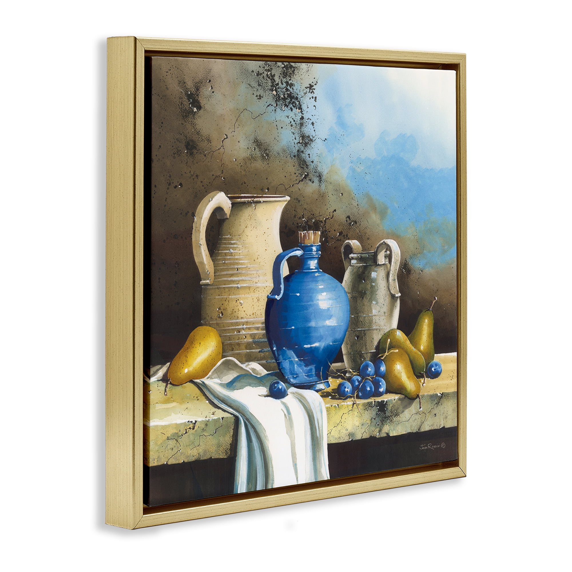 Stupell Industries Country Vineyard Still Life Food & Beverage Painting Gold Floater Framed Canvas Art Print Wall Art, 25 x 25