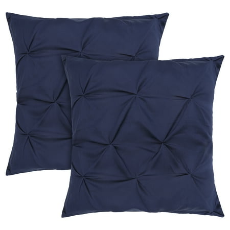 Vedanta Home Collection European Pinch Pillow Shams 24''x 24'' Set of 2 Navy Blue Euro Pinch Sham Covers 600 Thread Count 100% Natural Cotton