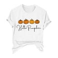 thumbnail image 3 of WHEANG Shirts for Women Autumn Pumpkin Embroidery Print Casual T Shirt Hello Pumpkin Short Sleeve Tops for Women Casual Loose Fit Holiday Womens Tops White L, 3 of 4