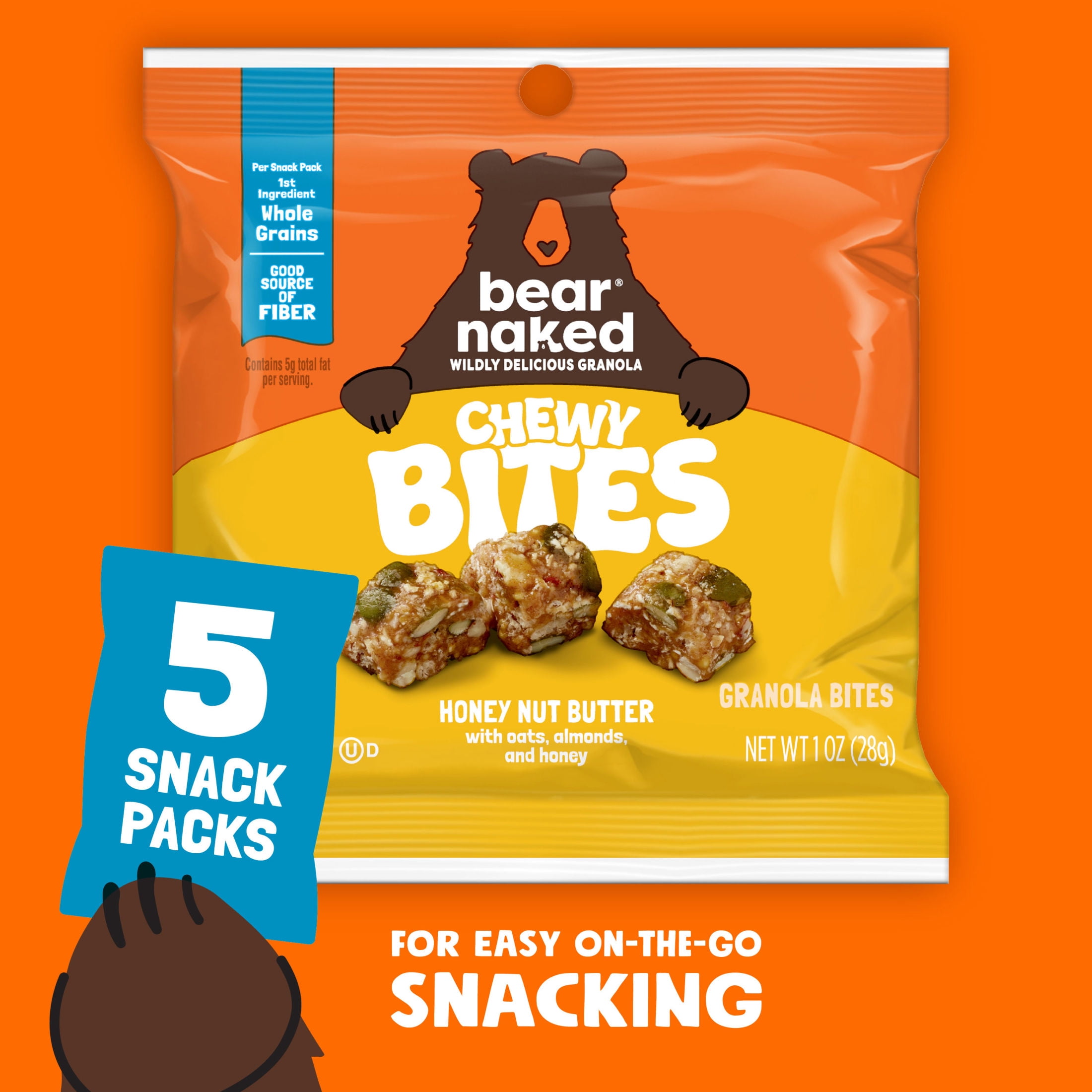 Bear Naked Chewy Honey Nut Butter Granola Bites, Whole Grain and Fiber, 5 oz, 5 Count