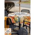 thumbnail image 4 of Outdoor Tablecloth with Umbrella Hole and Zipper, Hello Autumn Square Table Cloth 60x60 Inch Waterproof Tablecloth, Thanksgiving Fall Pumpkins Maple Leaf Striped Picnic Table Cover for Patio Camping, 4 of 7