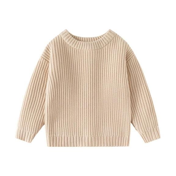 ZACPNCV Baby Boy Girls Cable Knit Sweater Long Sleeve Round Neck Unisex Kids Pure Color Cotton Pullover Khaki 5-6 Years
