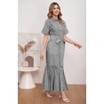 thumbnail image 7 of utcoco Women's 2026 Summer Casual Striped Button Down Maxi Dress Tie Waist Short Sleeve Shirt Dress with Pockets, 7 of 7