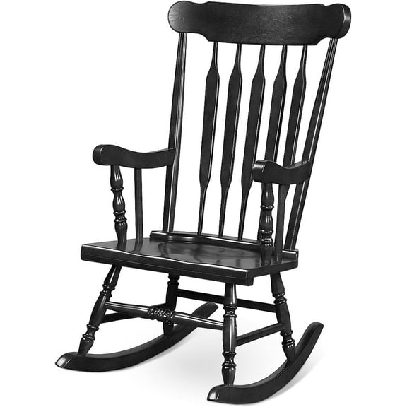 NNYYS Patio Rocking Chair Solid Rubber Wood, Outdoor Porch Rocker Chair with Rubber Wood Frame, Indoor Wooden Rocking Chair, Ideal for Garden, Backyard & Balcony