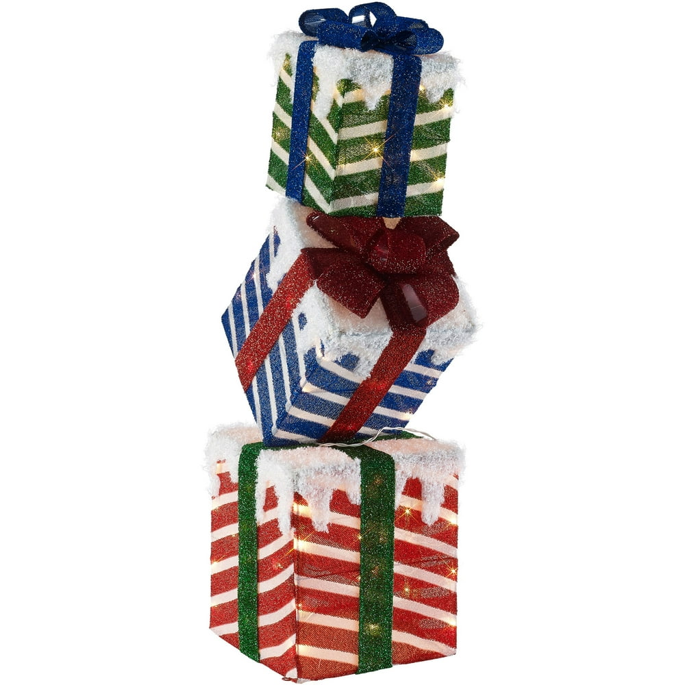 Holiday Time 42-Inch Light-Up Stacked Gift Boxes with 70 Lights, Indoor ...