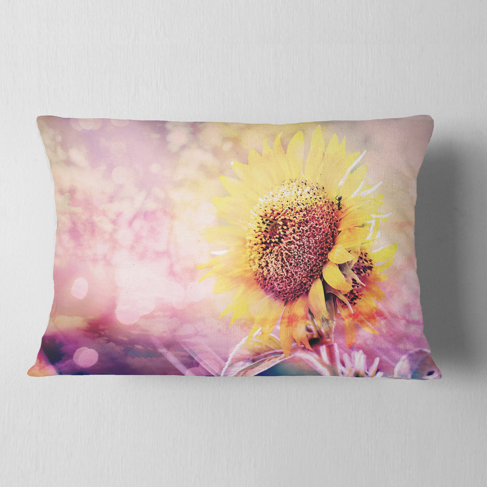 Designart Sunflower With Rainbow Light Effect - Floral Throw Pillow - 12x20