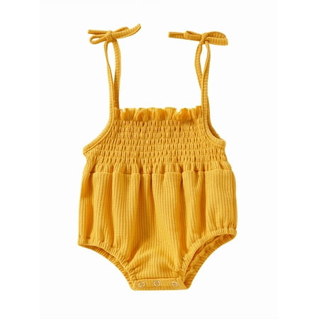 

Ma&Baby Infant Baby Girl Playsuit Solid Ribbed Sleeveless Romper Shoulder Strap Bodysuit