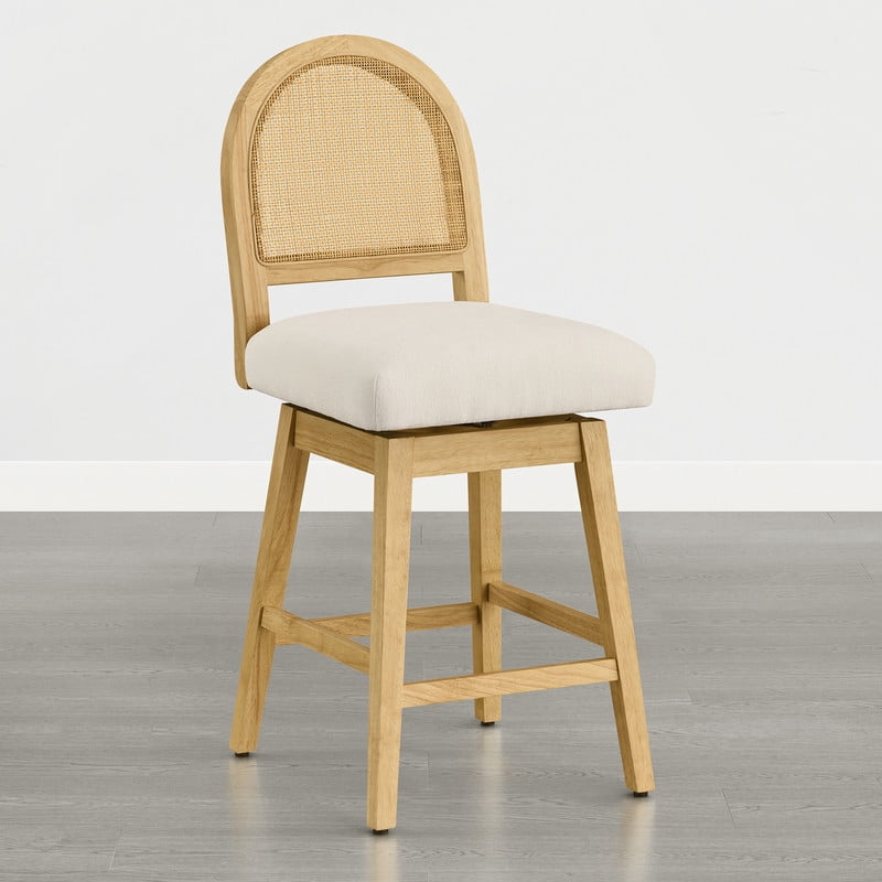 Spruce & Spring 25" Counter Height Swivel Bar Stools Set of 2 with Handmade Rattan Back and Upholstered Seats for Kitchen Island, Natural