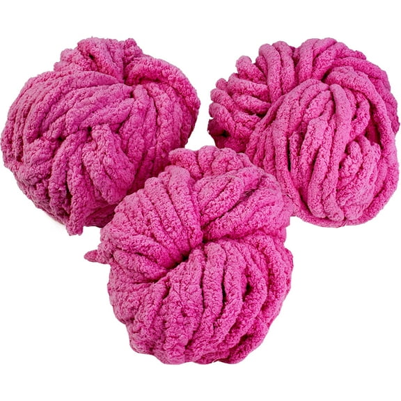 iDIY Chunky Yarn Hot Pink Chenille Baby Blankets (3 Count)