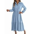 thumbnail image 3 of Women's Long Sleeve Dress 2025 Button Down V Neck A-Line Flowy Fall Outfits Ruffle Maxi Holiday Party Dresses, 3 of 9
