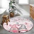 thumbnail image 4 of Pink Grey Gnomes Valentine Large Area Rugs for Bedroom Living Room, Soft Non Slip Carpet Bedside Rug, Love Heart Spring Floral Round Floor Cover Kitchen Accent Rug 3' for Dining Room/Office, 4 of 9