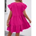 thumbnail image 2 of Hot Pink Solid Ruffle Hem Smock Dress With Flutter Sleeves For Casual Holiday Wear, 2 of 6