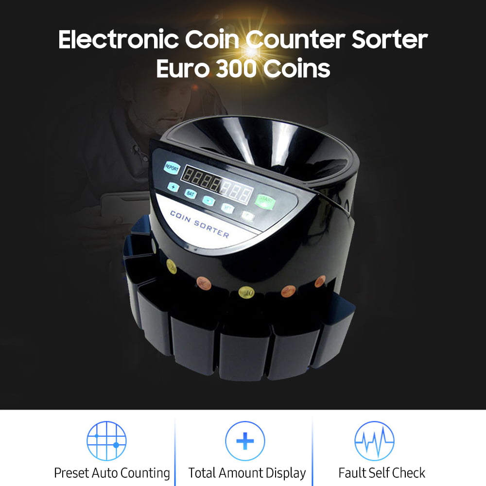 Aibecy Electronic Coin Counter Sorter Euro 300 Coins Mini Digital Auto  Counting Machine Preset/ Total Money Display/ Fault Self Check, for Shop  Bank Restaurant (AC ) 