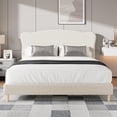 thumbnail image 3 of Queen Size Bed Frame with Upholstered Headboard, Soft Low Profile Sturdy Platform Bed with Rounded Corners Design, Heavy Duty, Wooden Slats, Noise Free, No Box Spring Needed, Beige, 3 of 9