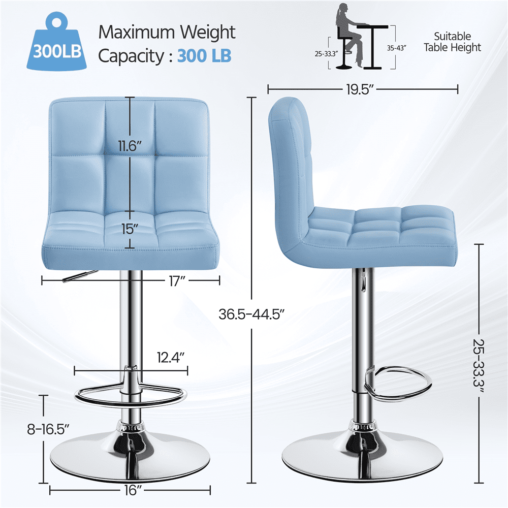 Alden Design Modern PU Leather Bar Stools with Backrest and Footrest, Set of 2, Blue
