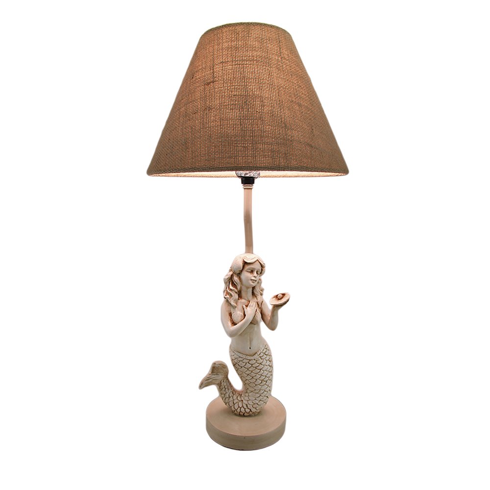 22 in. Beige Antique Stone Finish Mermaid Table Lamp w/Burlap Shade