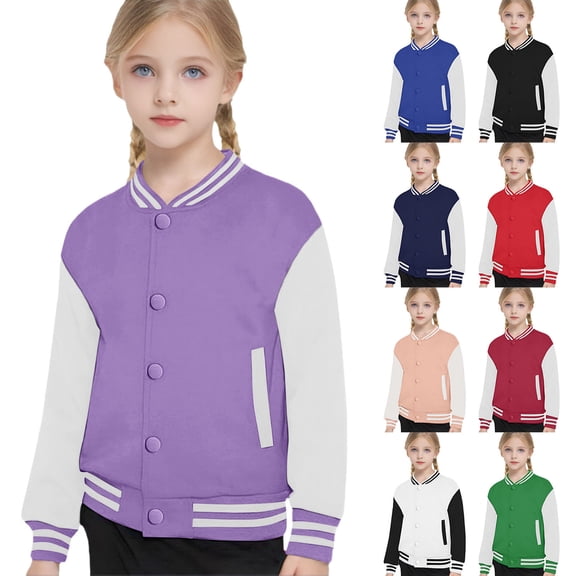 Lkhaha Varsity Jacket for Boys Girls Patchwork Long Sleeve Button Down Baseball Coat Black 2-3 Years