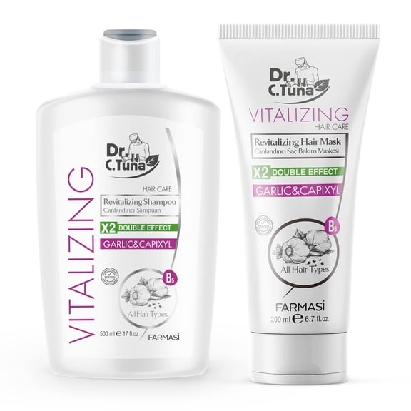 Farmasi Dr. C. Tuna Garlic & Capixyl Hair Strengthening Set – 17 fl oz Shampoo   6.7 fl oz Hair Mask, Anti-Breakage & Scalp Support