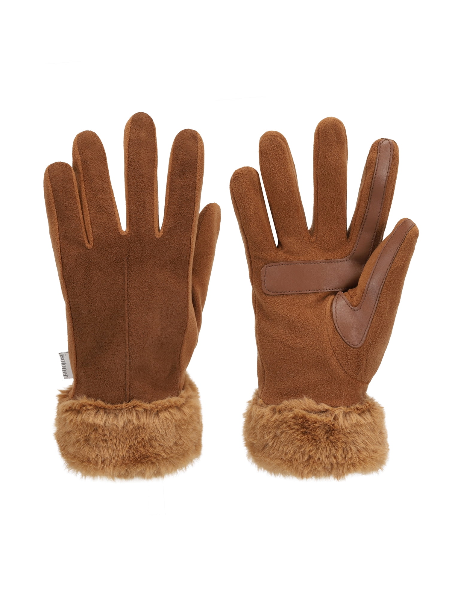 Isotoner Women's Water Reppellent Microsuede Gloves with Faux Fur Cuff