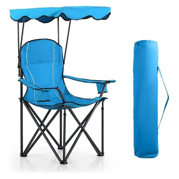 Camping Chairs with Shade, Foldable Canopy Chair, Folding Camping Shade Chair for Outdoor, Camping, Patio, Support 350 LBS, Blue