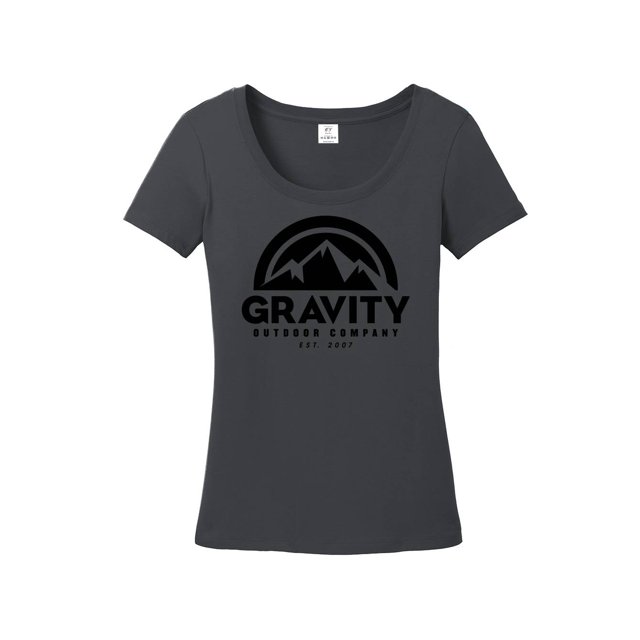 Gravity Outdoor Co. T-Shirt Scoop pour Femmes - Logo Noir - Charbon - 2TG