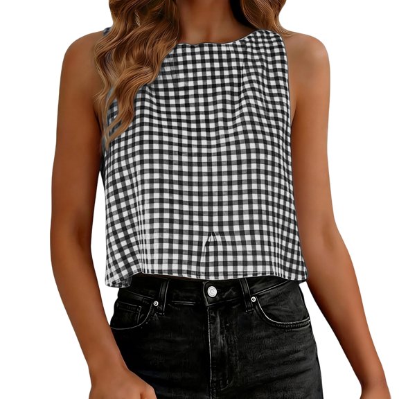 Plaid Shirts For Women Solid Color Work Blouses Sleeveless Tops For Women Spring Tank Top Beach Outfits For Women Cute Simple Tops Short Sleeve Top For Women Causal Top Dressy Tanks