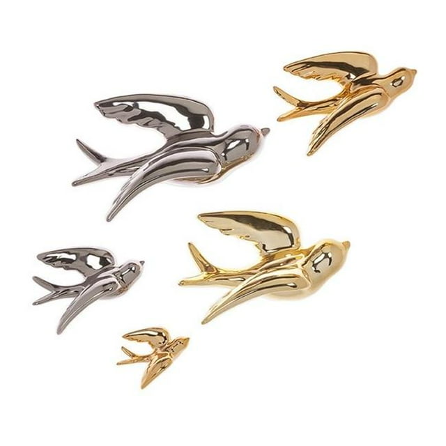 IMAX Corporation Nightengale 5 Piece Ceramic Wall Bird Set in Gold