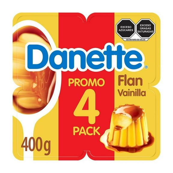 Flan Danette sabor vainilla con caramelo  4 pzas de 100 g c/u