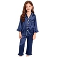 thumbnail image 2 of GCETTIC Little Kid Big Girl Boy Satin Silk 2PCS Long Sleeve Button-Down 2PCS Pajamas Set,5-6 Years, 2 of 9