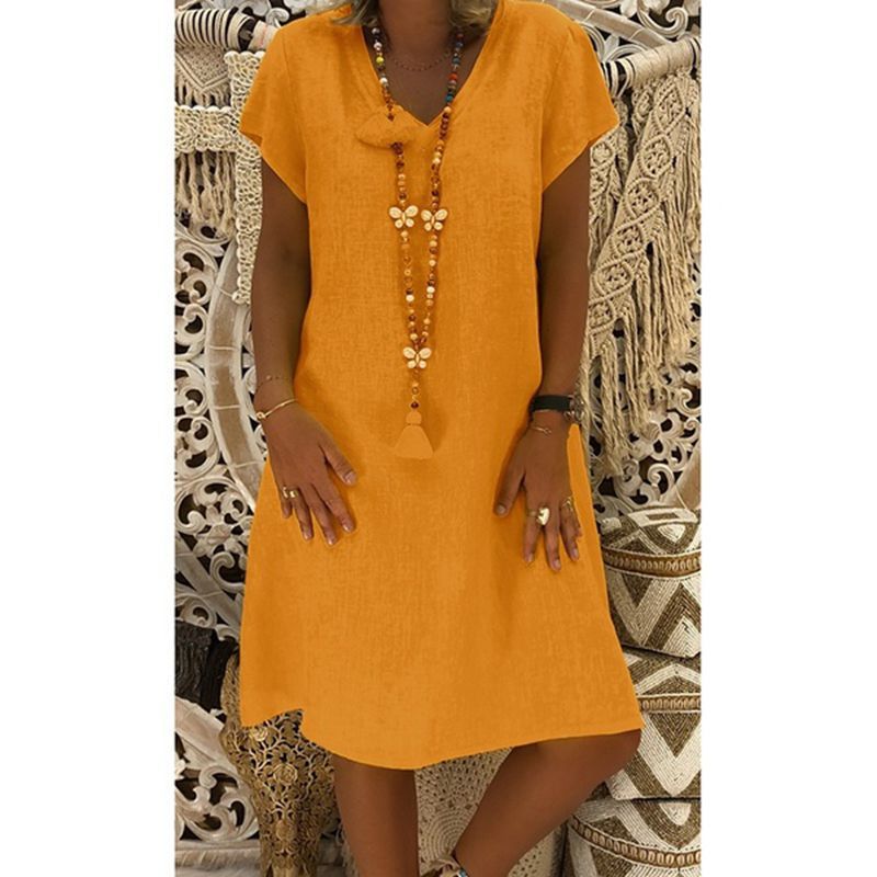 Women S Trendy Fashion Solid Color Short Sleeved V Neck Short Dress Temperament Commuter Mid Waist Dress Walmart Com