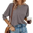 thumbnail image 2 of Women's Casual 3/4 Sleeve Solid Color Simple Shirt Crew Neck Loose Summer Tops, 2 of 5