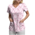 thumbnail image 1 of NIEWTR Women's V Neck Patterned Scrub Tops Breathable Medical Work Tunics with Pockets Stretch Fabric(Pink,3XL), 1 of 5