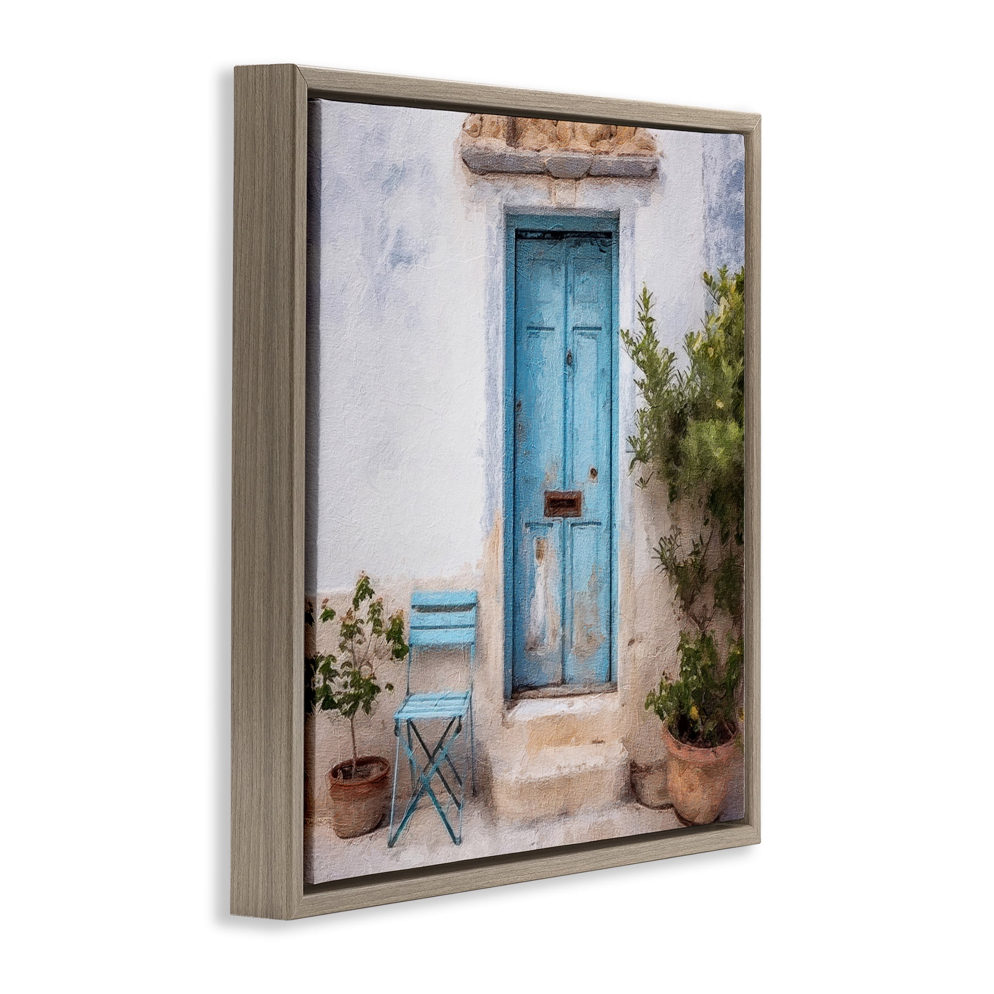 Stupell Industries Blue Town Doorway Town & City Painting Brown Floater Framed Canvas Art Print Wall Art, 25 x 25