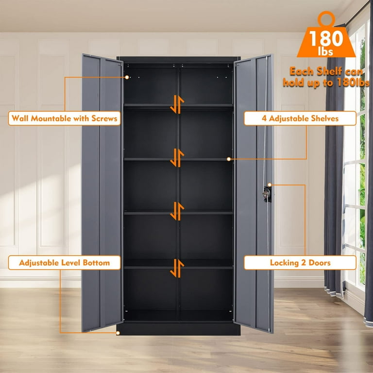 MIIIKO Metal Storage Cabinet with Locking Doors, Black