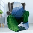 thumbnail image 4 of Northwoods Soft Flannel Fleece Throw Blanket, Evening in the Mountains Oak Forest with River Wilderness, Cozy Plush for Indoor and Outdoor Use, 50" x 70", Fern Green Dark Teal, by Ambesonne, 4 of 5