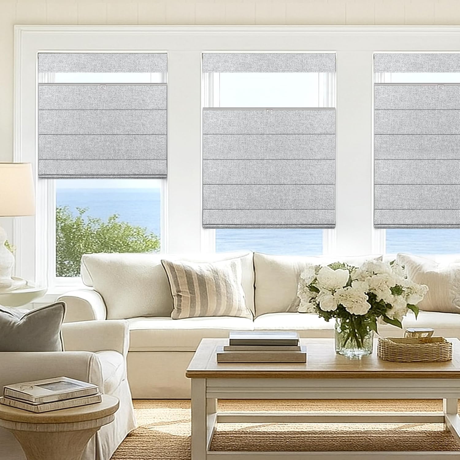 LazBlinds No Tools No Drill TDBU Cordless Roman Shades for Window, Thermal Insulated UV Blocking, 100% Blackout Fabric Blinds for Bedroom & Living Room, 45"W x 64"H, Blackout - Grey