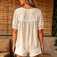 thumbnail image 4 of LEKWK Linen Shirts for Women Lace Short Sleeve Button Down Shirt Loose Fit Casual V Neck Going Out Tops Summer Fashion Beach Vacation Clothes, 4 of 5