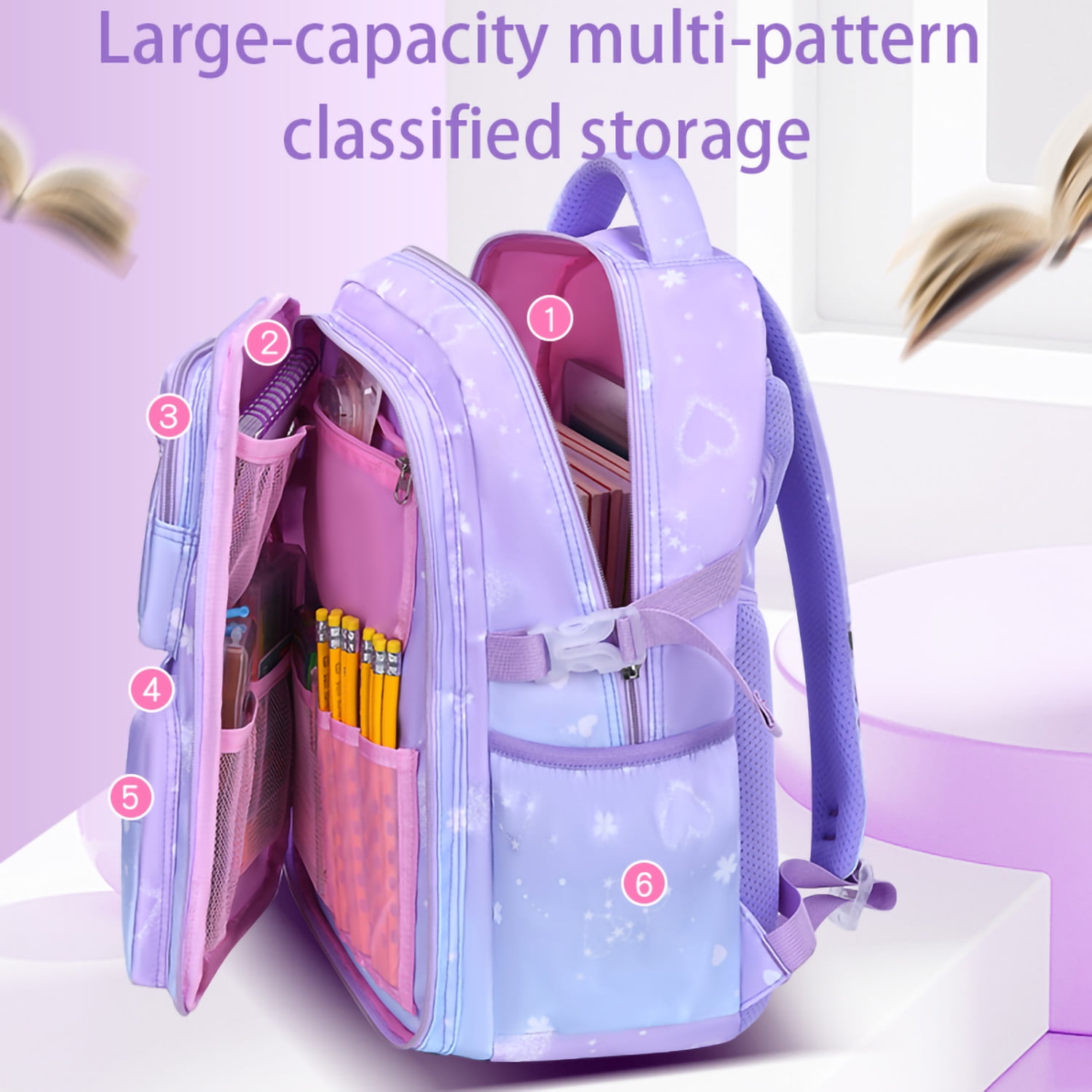 Kivdit School Backpack for Girls,Luminous School Bag for Kids Teens,Large Capacity Bookbag,Purple