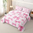 thumbnail image 3 of spefrowx Striped Pink Bow Bed Spread Queen for Girls Boys, Pink Cartoon Ribbon Queen Coverlet Set, 3pcs, 3 of 7