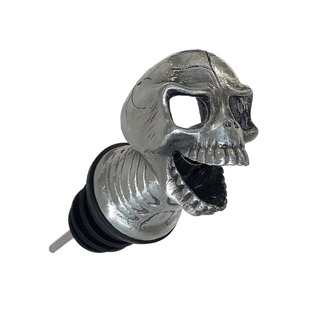 Aireador de vino con forma de calavera, vertedor de whisky, regalos únicos de recuerdos de Halloween, regalo de vino perfecto para los amantes de las calaveras (níquel)