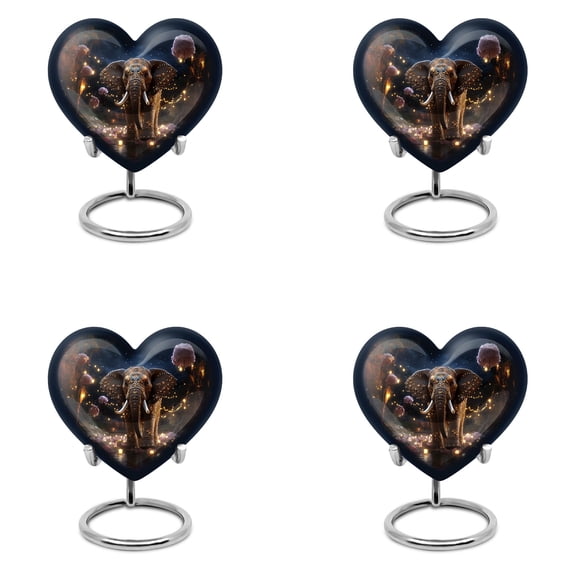 Elephant Walk In River Heart Shaped Urns For Ashes Small - Burial Urns For Cremated Remains - Cremation Heart Urn For Ashes For Men - Small Cremation Heart Urns For Human Ashes (Size -3inch,4PC)