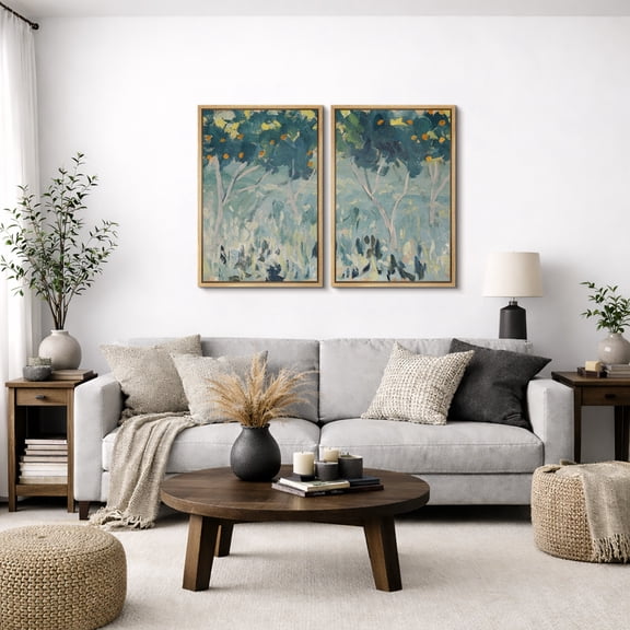 Framed Canvas Wall Art Set of 2 Vintage Trees Landscape Prints for Living Room Decoration - 16"x24"x2 NATURAL